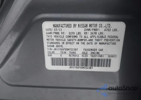 2013 Infiniti G37 Journey from USA, damaged, VIN JN1CV6AP0DM722387